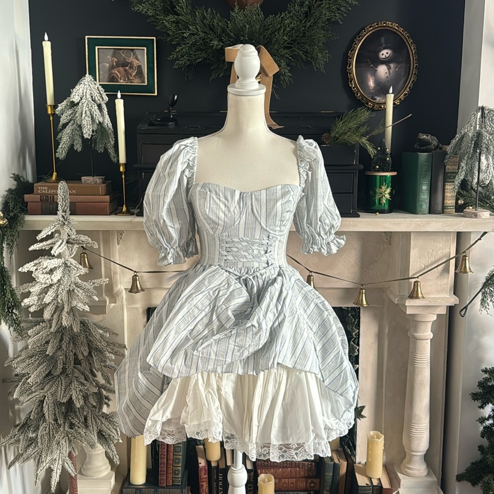 Selkie Striped Mini Dress in Blue and White